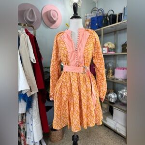 Pink and orange long sleeve eyelet dress